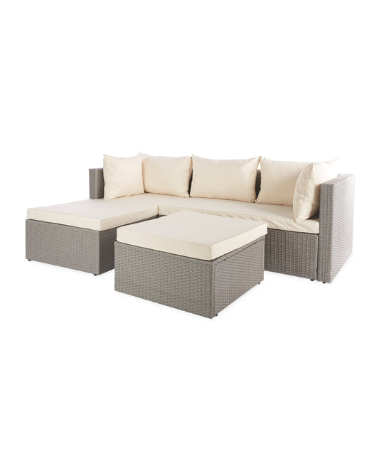 RATTAN EFFECT CORNER SET WITH COVER IN GREY & CREAM