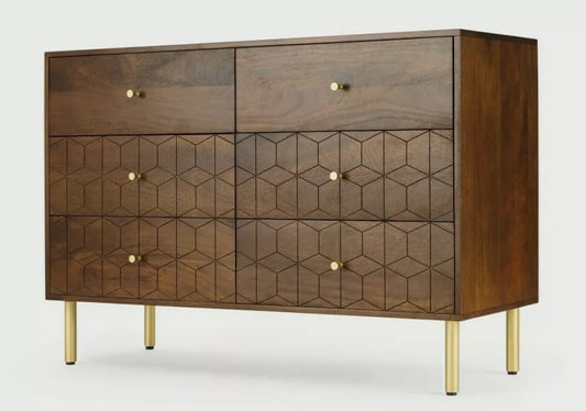 Made.com HedraWide Chest of Drawers, Mango Wood and BrassRRP £675